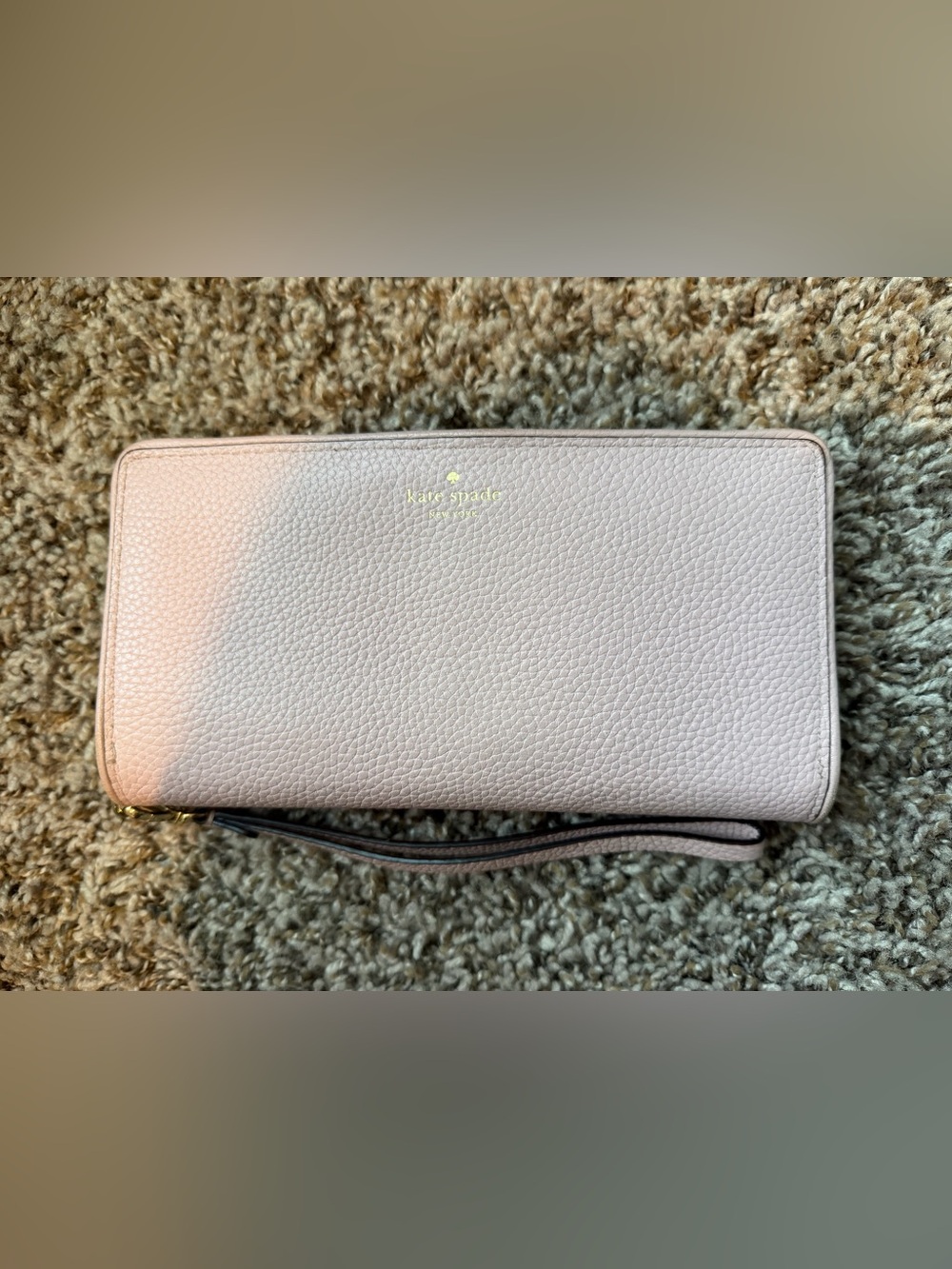Kate Spade Pale Pink Pebbled Leather Wristlet Bifold Zip Around Long Wallet